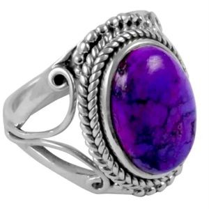 New Woman’s Natural Purple Turquoise Boho Handmade Sterling Silver Ring